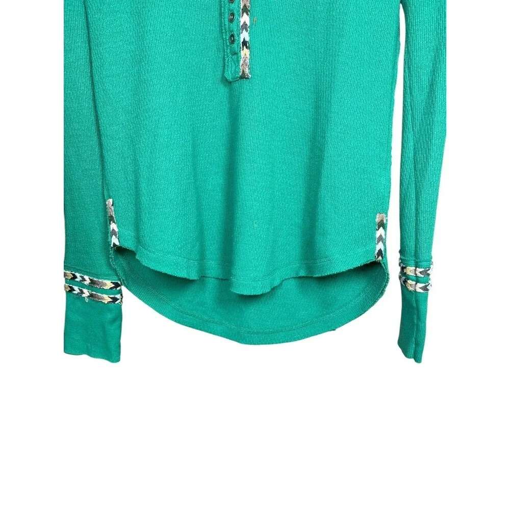 We The Free Free People Women’s Small Green Waffle Southwest Henley Thermal Boho